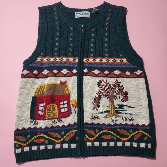 Vintage 1980s 80s Cottagecore Fall Forest Cottage Tree Leaves Gina Peters Vest - Picture 1 of 6